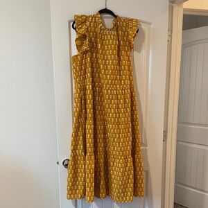 J Crew Golden Yellow Floral Ruffle Dress